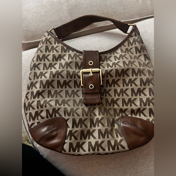 MICHAEL KORS DESIGNER PURSE HANDBAG BROWNS/TANS MK INITIALS - Picture 1 of 7